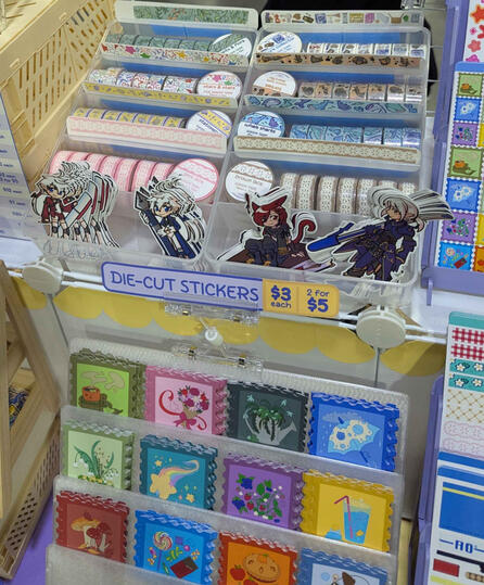 Table closeup May 2026 - washi tape, die-cut stickers