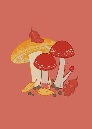 Mushroom Frogs Print